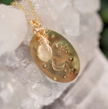 Stars & Moon Necklace with Rutilated Quartz Droplet