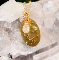 Stars & Moon Necklace with Rutilated Quartz Droplet