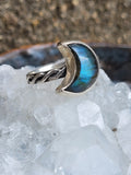 Labradorite Moon Ring ~ Size 8