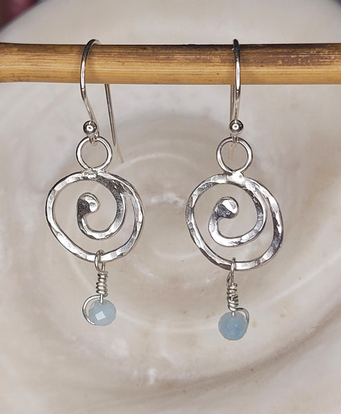 Spiral Earrings with Aquamarine Beads