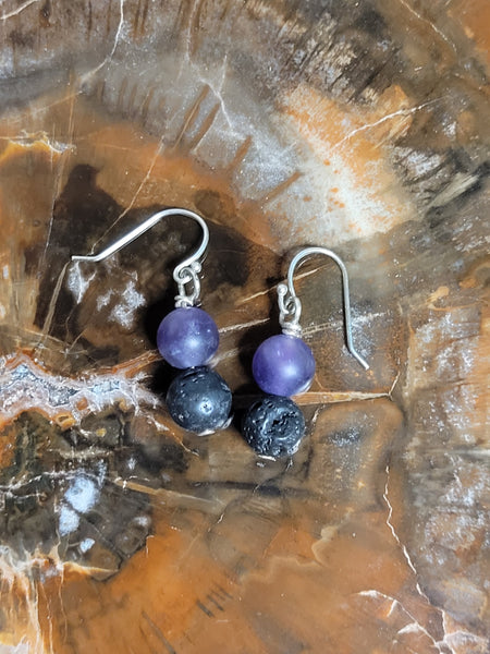 Amethyst/Lava Rock Earrings