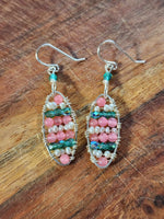 Pink and Teal Oval Earrings