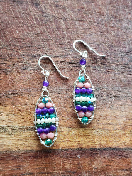 Purple and Teal Oval Earrings