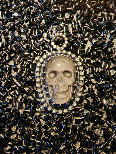 Silver Sheen Obsidian Skull Pendant