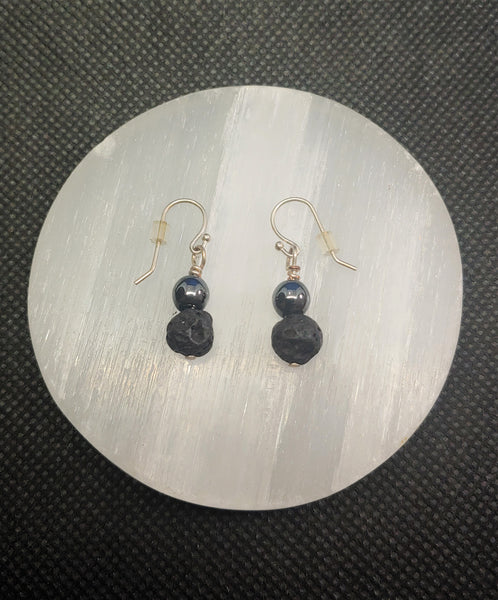 Hematite and Lava Rock Essential Oil Earrings